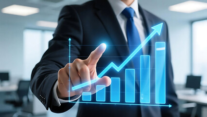 Business growth chart analysis with businessman touching graph for financial success strategy plan