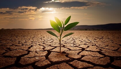 a small tree sapling emerging from a cracked drought stricken ground conveying the message of nature s ability to heal and regenerate