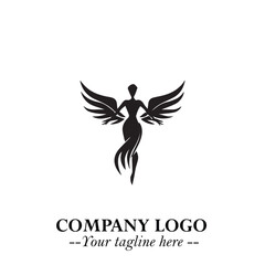 Obraz premium Elegant Black Angel Woman Silhouette Logo Symbol on White Background