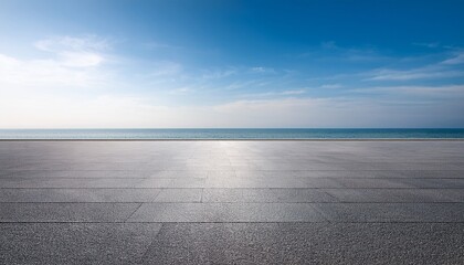 empty sea view plaza with clear sky background asphalt floor gray wall rendering sea view plaza clear sky background