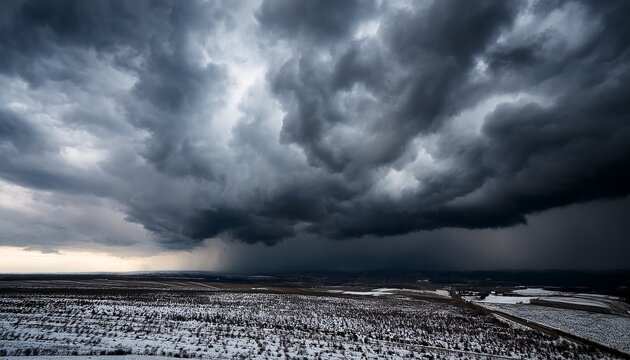 dark dramatic sky with stormy clouds before rain or snow as abstract background extreme weather - Powered by Adobe