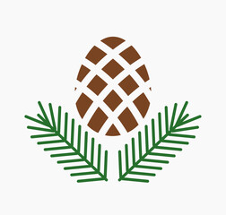 Pine cone and tree branch forest symbol. Vector illustration