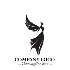 Elegant Black Angel Woman Silhouette Logo Symbol on White Background