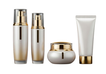 Elegant skincare product line with white and golden accents