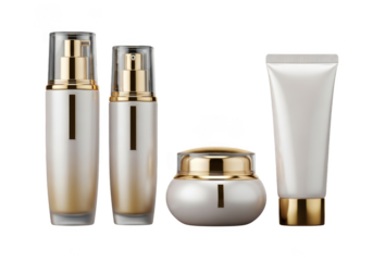 Elegant skincare product line with white and golden accents
