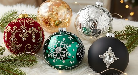 collection of glass Christmas ornaments