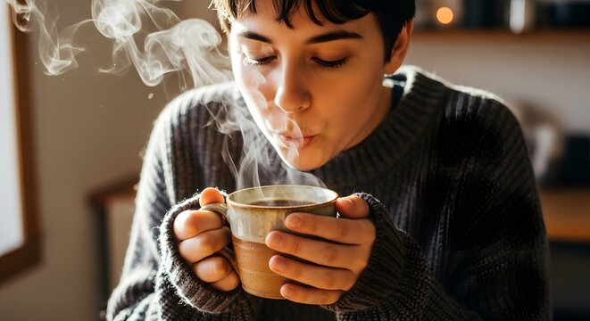 person blowing coffee - Powered by Adobe