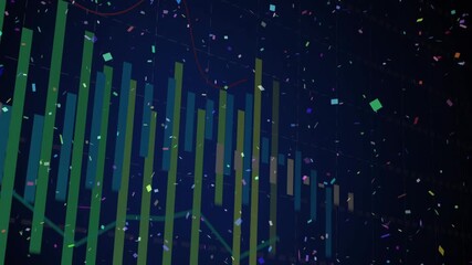 Camera panning, vertical bars coming into view while particles drifting, highlighting data flow - Powered by Adobe