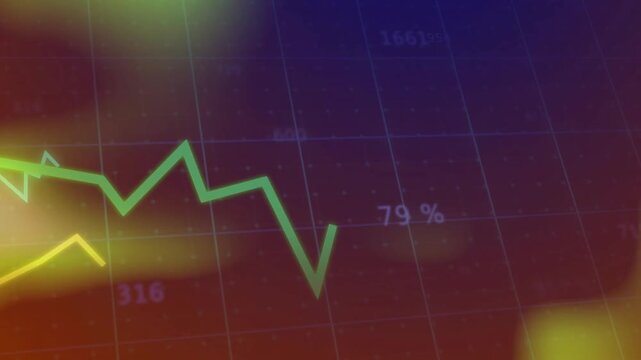 Left green line appearing and moving diagonally, animating multi-line chart and showing data trends