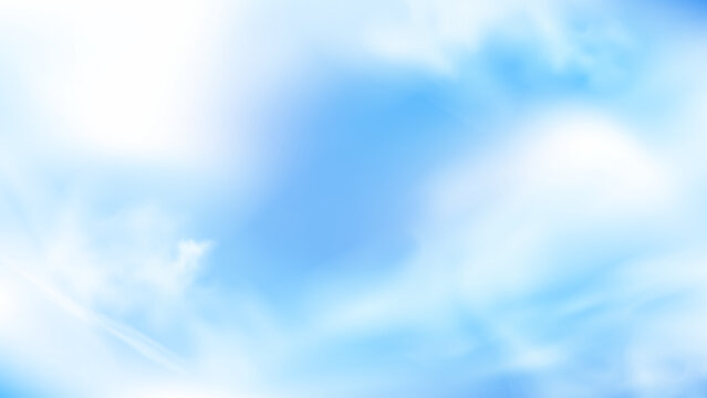 Vector illustration of a beautiful blue sky with realistic clouds. Captivating panoramic view with soft and natural cloud formations, perfect for backgrounds, web, and design projects.