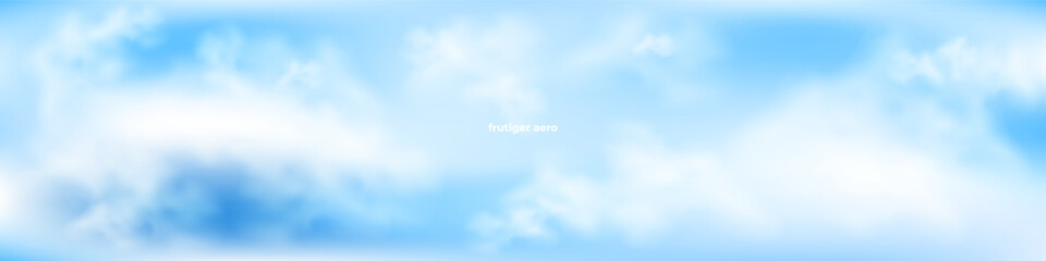Vector illustration of a beautiful blue sky with realistic clouds. Captivating panoramic view with soft and natural cloud formations, perfect for backgrounds, web, and design projects.