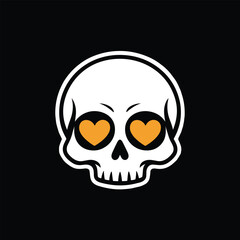 Cute Love Skull Sticker or Icon with Heart Eyes Pop Art Romantic Day of the Dead Cartoon