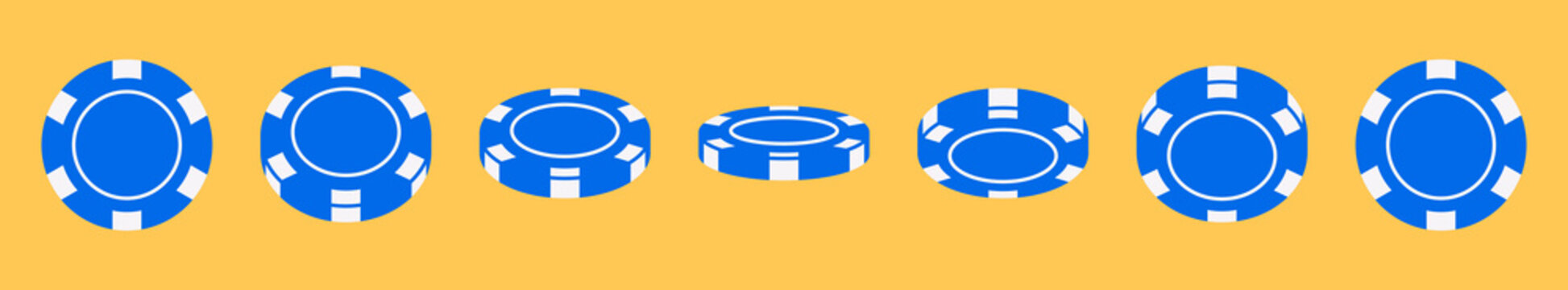 Vector illustration of a spinning poker chip shown from multiple angles. Flat style, perfect for animation, casino, poker, and gambling projects.