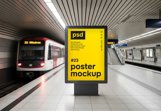Underground metro station advertising billboard mockup