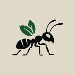 Ant with Green Leaf Wings Logo Nature Organic Pest Control or Eco Friendly Insect Icon