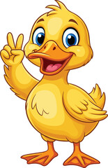 Cartoon duckling illustration, happy yellow duck, cute bird character, playful animal clipart, smiling duck art, kids friendly duck drawing