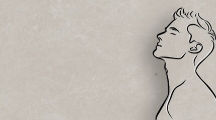A minimalist line drawing of a man's profile against a soft neutral background, conveying calmness and introspection.