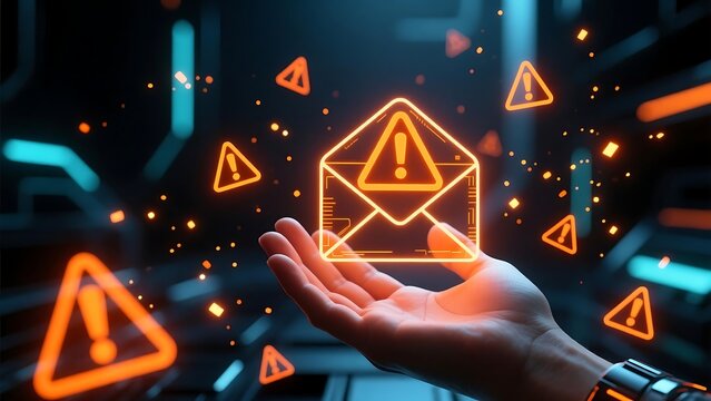 Email security threat detection concept with spam alert and phishing attack on digital background