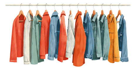 Multi-Colored Jackets Hanged on Wooden Hangers in a Stylish Display