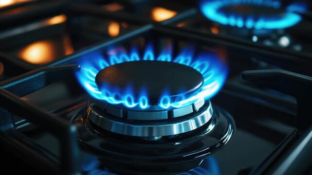 Gas stove with blue flames
