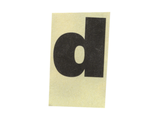 Lowercase d cutout letter on yellow paper collage, isolated