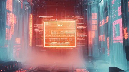 Central processing unit displaying data in a futuristic server room - Powered by Adobe