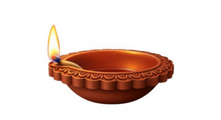 Earthen diya lamp lit for diwali