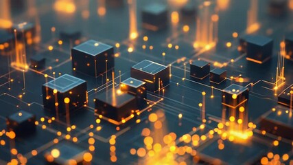 Digital circuit board processing data creating illuminated network - Powered by Adobe