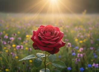 Colorful neon reflections on wet street in city