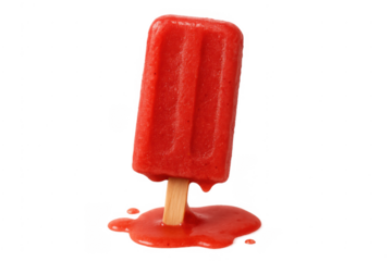 Red melting strawberry popsicle on transparent background
