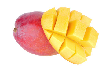 Sliced ripe mango isolated on a white background.