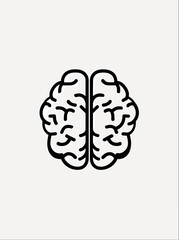 Minimalist line art icon of a human brain, symbolizing thought, intelligence, memory, and cognitive function. Psychology, education, health.
