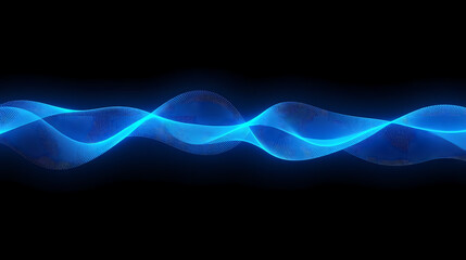 Dynamic glowing blue wave forms ripple and flow across a dark abstract background creating a stunning visual representation of energy and data flow