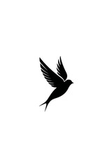 Fototapeta premium Elegant black bird silhouette in flight, a minimalist symbol of freedom, nature, and grace against a white background.