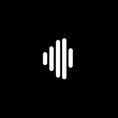 Obraz premium Abstract white sound wave equalizer lines on black background, digital audio frequency spectrum visualization, music technology icon, minimal design.
