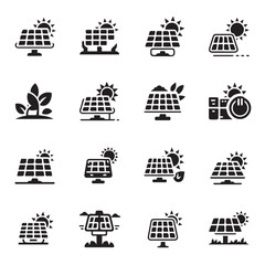 Solar Panel Vector Icon Set | Renewable and Green Energy Glyph Collection