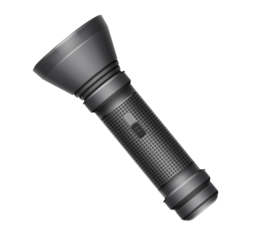 Silver flashlight on black background in darkness