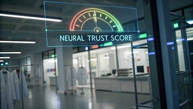 Digital display shows neural trust score in modern laboratory