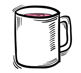 White mug with pink drink simple illustration