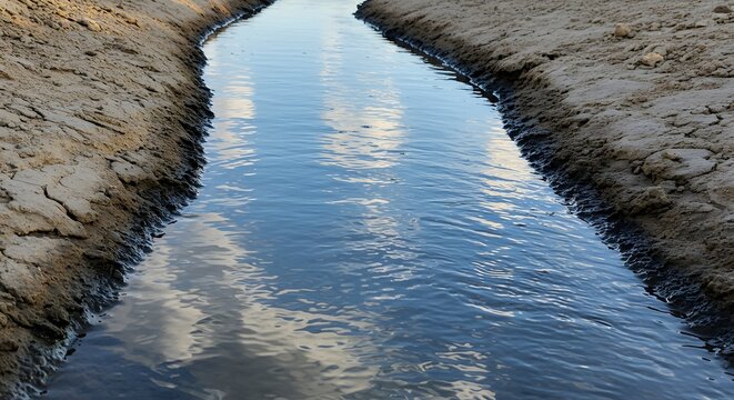 The gentle movement of water in a narrow falaj channel.