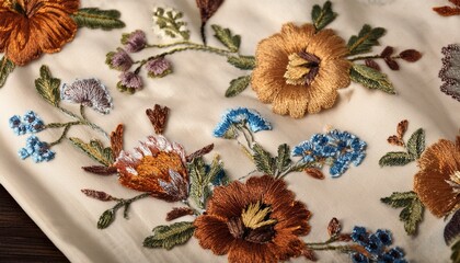 vintage fabric with embroidered floral design