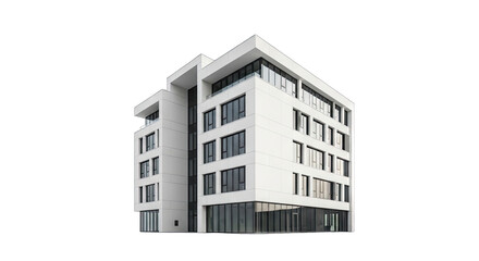 Modern White Office Building With Glass Windows And Geometric Facade Isolated On A Transparent Background