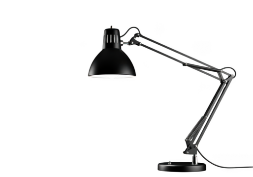 Modern Black Adjustable Desk Lamp on Dark Background Product Photography