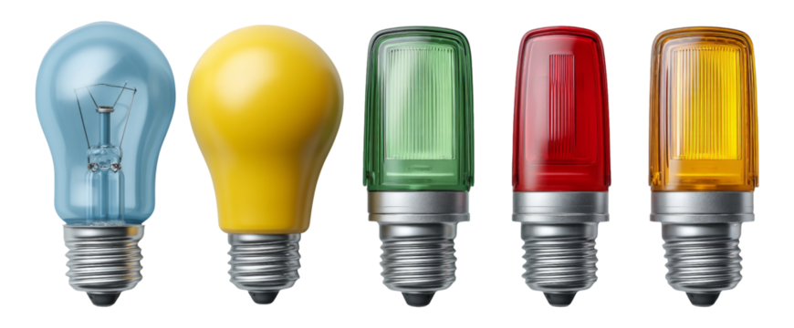 Unique Light Bulbs with Various Colors and Shapes Isolated on Transparent Background