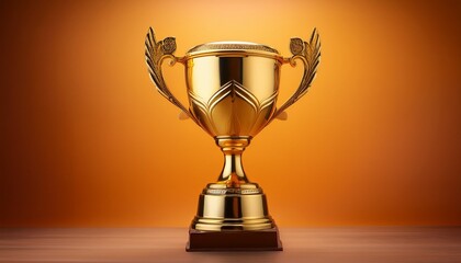 a golden trophy sitting on an orange background perfect for awards or recognition scenes