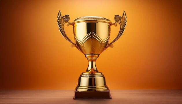 a golden trophy sitting on an orange background perfect for awards or recognition scenes