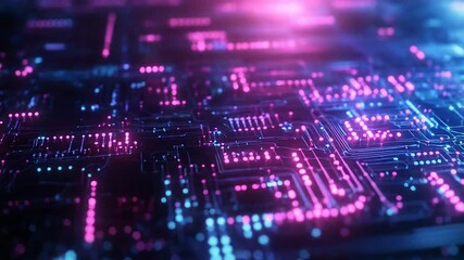 Digital circuit board processing data with glowing lines - Powered by Adobe