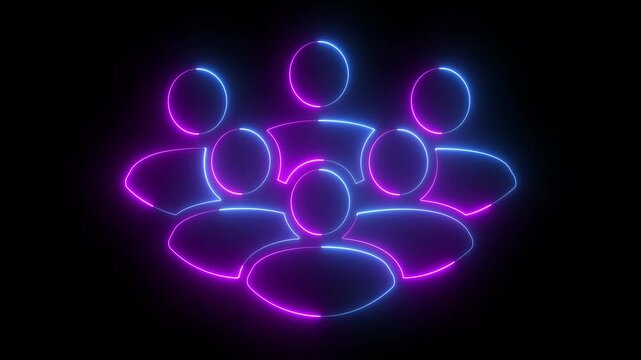 glowing neon Business and team work icon animation .Group of people icon. people group icon symbolizing teamwork, community, digital network connection. Team Work Icons concept. Global Network concept