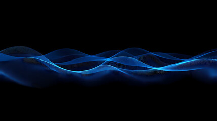Stunning blue abstract waves floating on a dark background create a modern, elegant design for technology, science, or corporate branding projects to add a dynamic touch