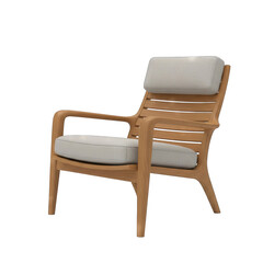 Modern Wooden Armchair With Light Gray Cushions Isolated On A Transparent Background